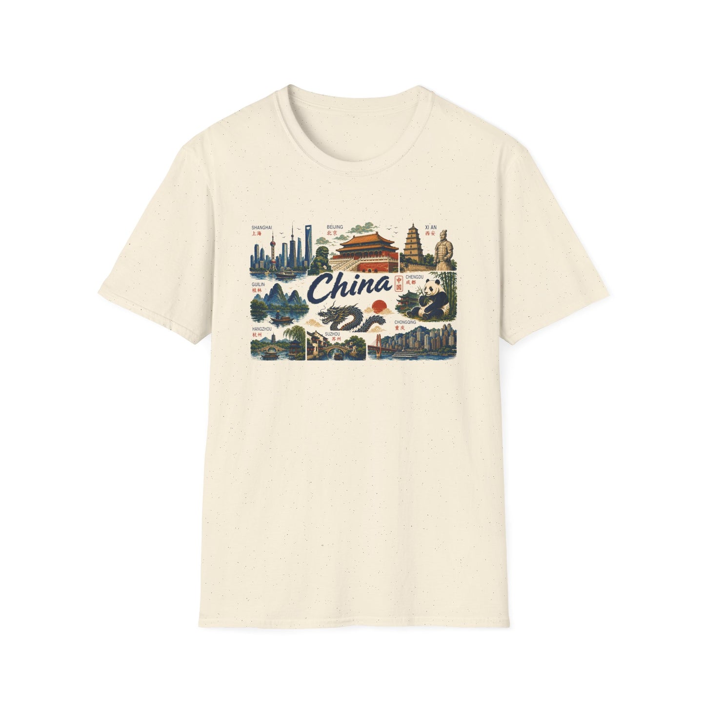 China Landmarks T-Shirt — Panda, Great Wall & Skyline Travel Tee