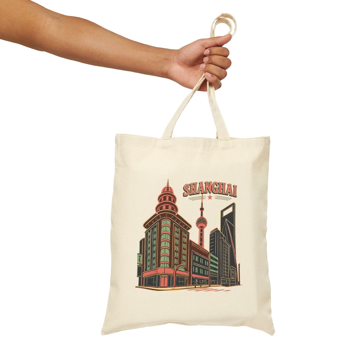 Shanghai Skyline Canvas Tote