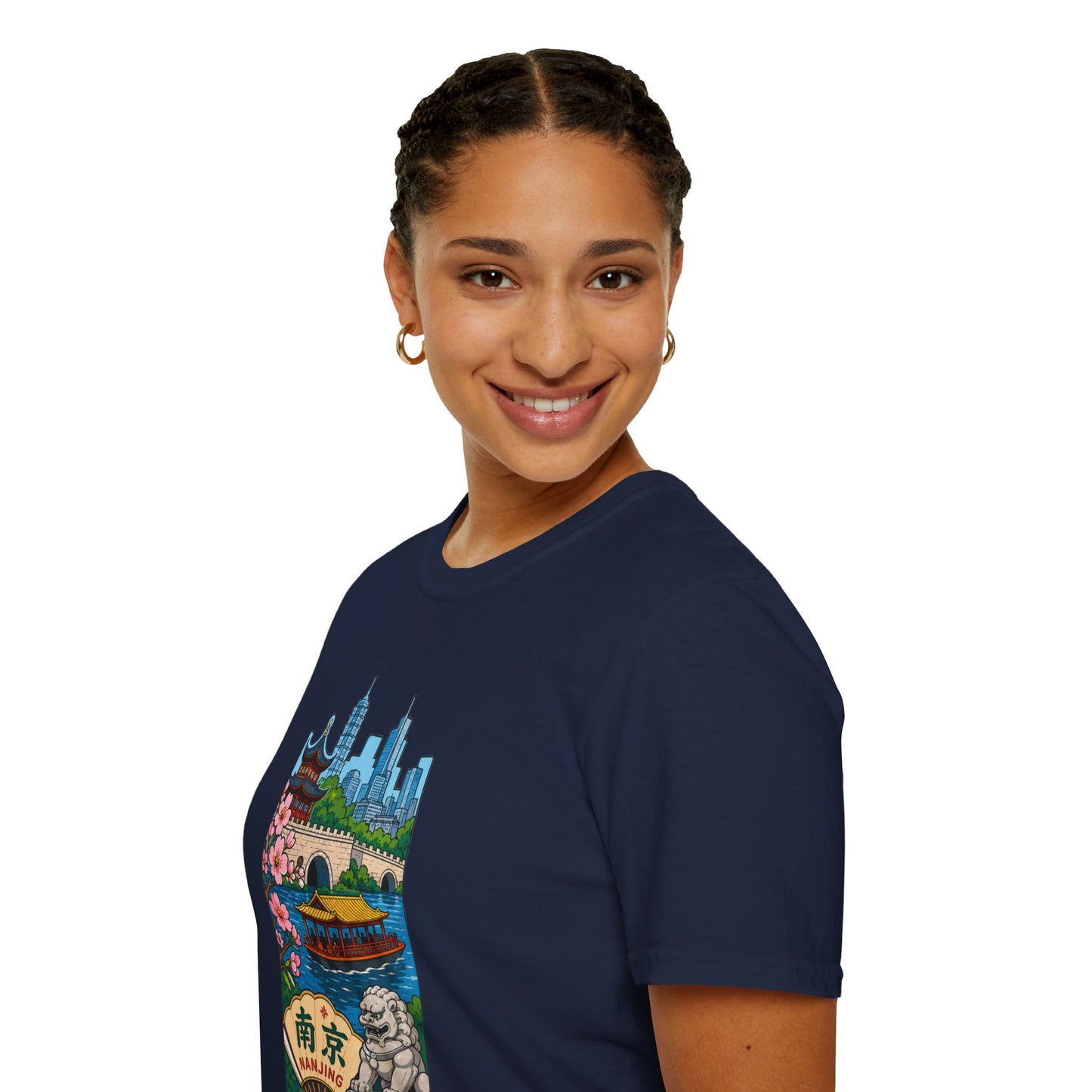 Nanjing Cityscape T-Shirt — Cherry Blossoms, Pagoda & Skyline Travel Shirt