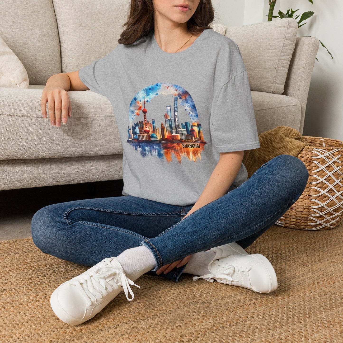 City Skyline T-Shirt — Watercolor Shanghai Landscape Tee