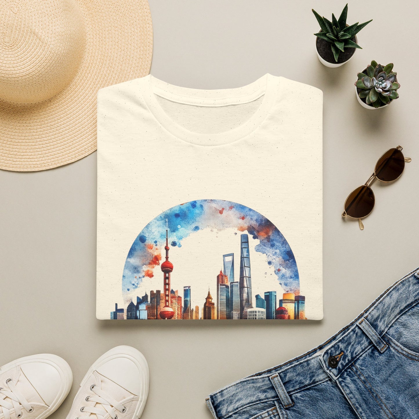 Cityscape Watercolor T-Shirt — Skyline Art Tee