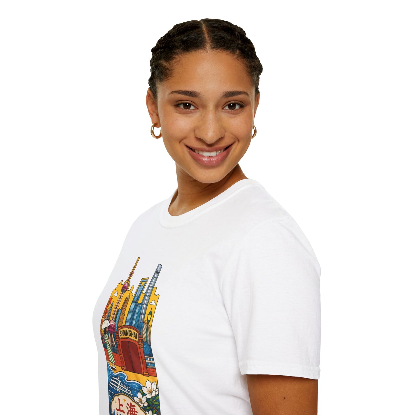 Shanghai Skyline T-Shirt — Vintage Cityscape with Chinese Characters
