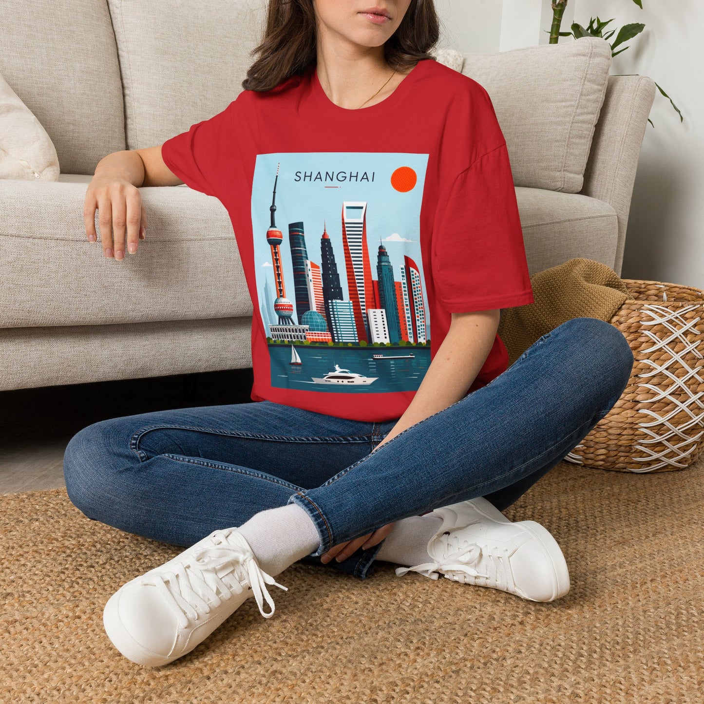 Shanghai Skyline T‑Shirt — Retro Cityscape Tee with 'SHANGHAI' Graphic