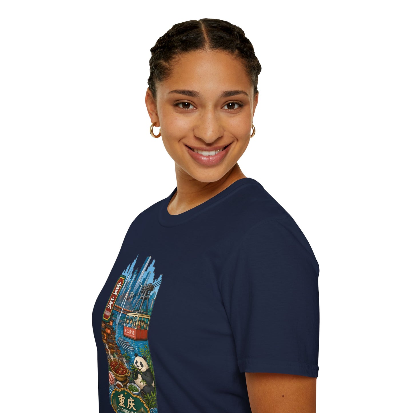 Chongqing Cityscape T-Shirt — Cable Car, Skyline & Night Market Illustration