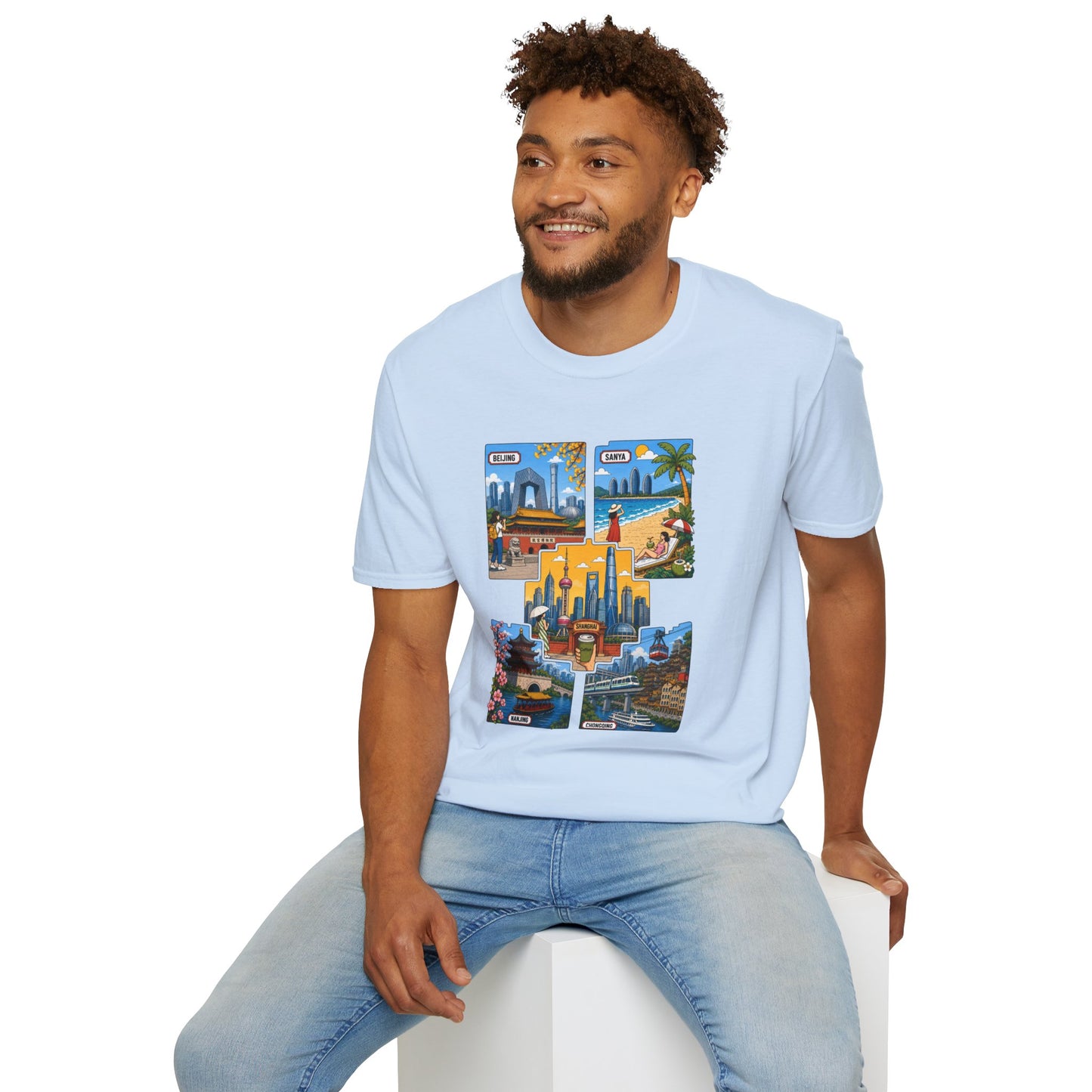 Cityscape Postcard T-Shirt — Miami & Dubai Travel Vintage Graphic Tee