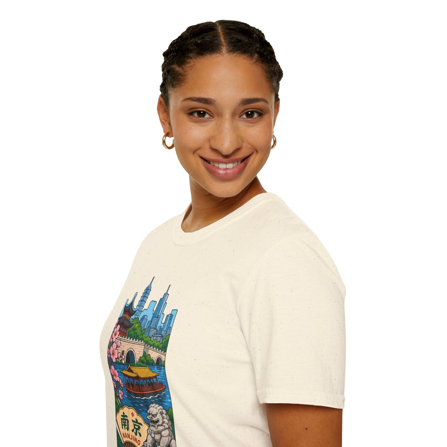 Nanjing Cityscape T-Shirt — Cherry Blossoms, Pagoda & Skyline Travel Shirt