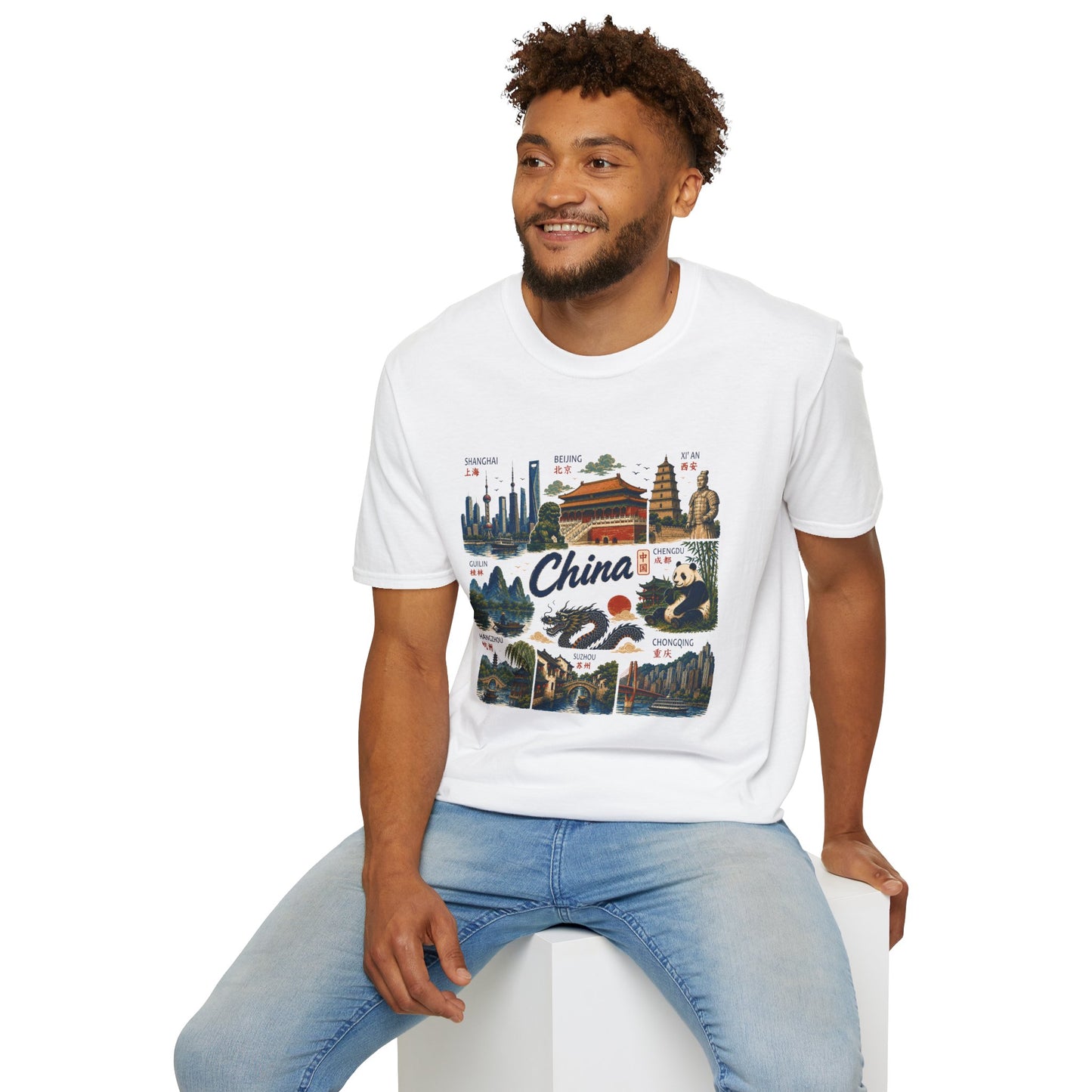 China Travel Collage T-Shirt — Landmarks & Panda Souvenir Tee