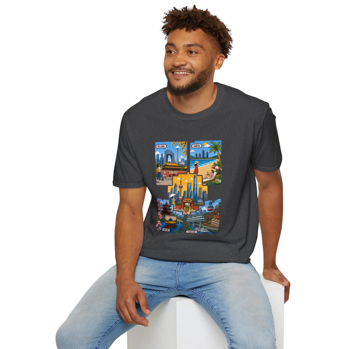Cityscape Postcard T-Shirt — Miami & Dubai Travel Vintage Graphic Tee