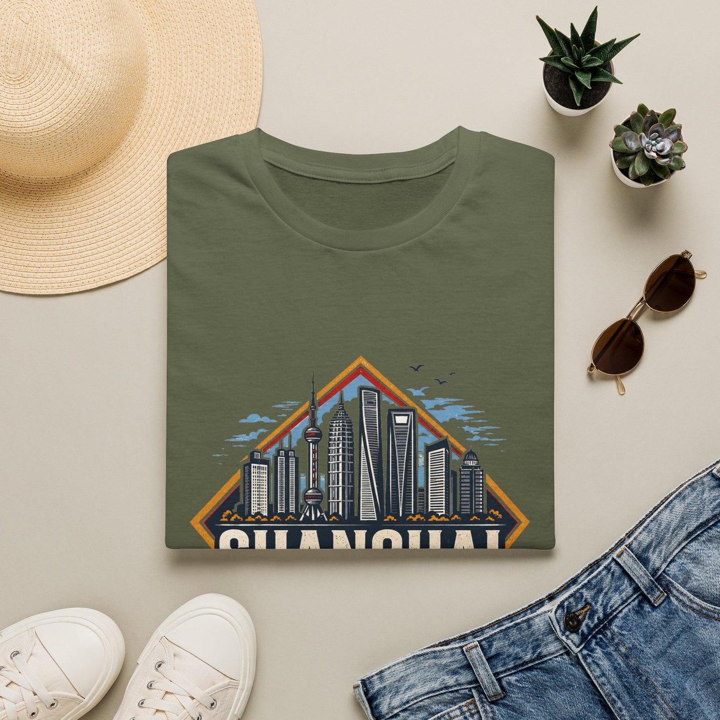 Shanghai Skyline T-Shirt — Retro Cityscape Travel Tee (Shanghai, China)