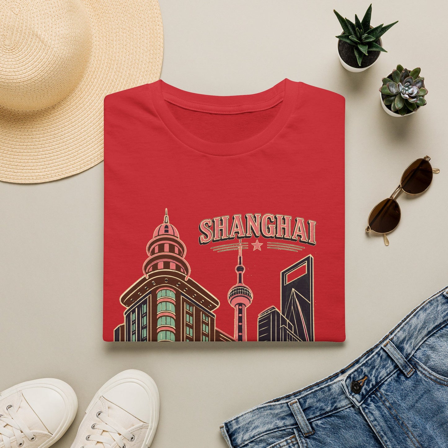 Shanghai Skyline T-Shirt — Retro Cityscape Travel Tee