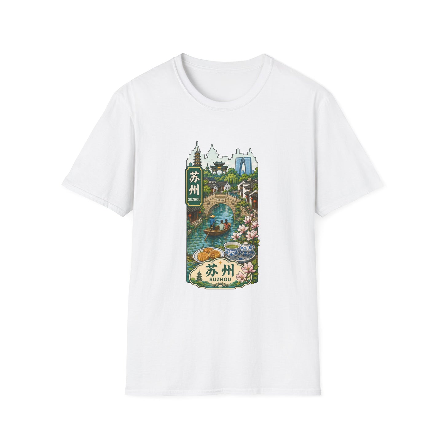 Suzhou Scenic T-Shirt — Traditional Chinese Water Town Illustration