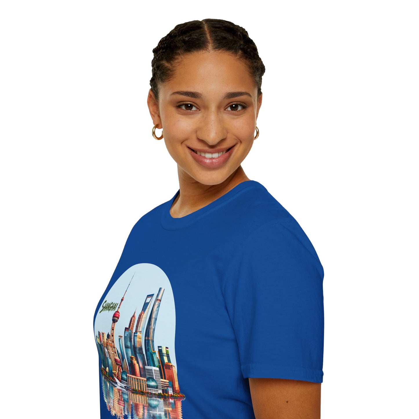 Shanghai Skyline T-Shirt — Retro Cityscape Tee with Reflection
