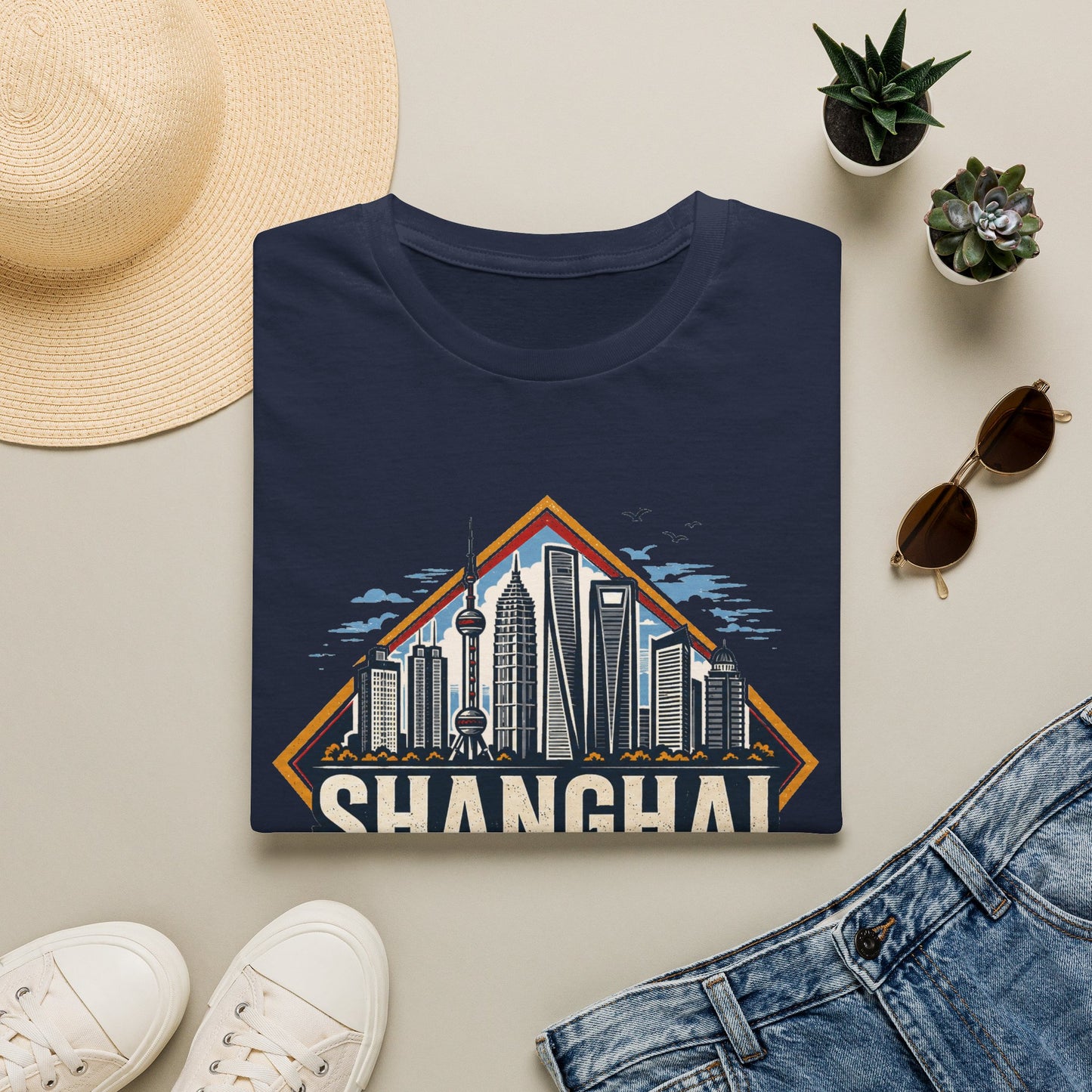 Shanghai Skyline T-Shirt — Retro Cityscape China Travel Tee