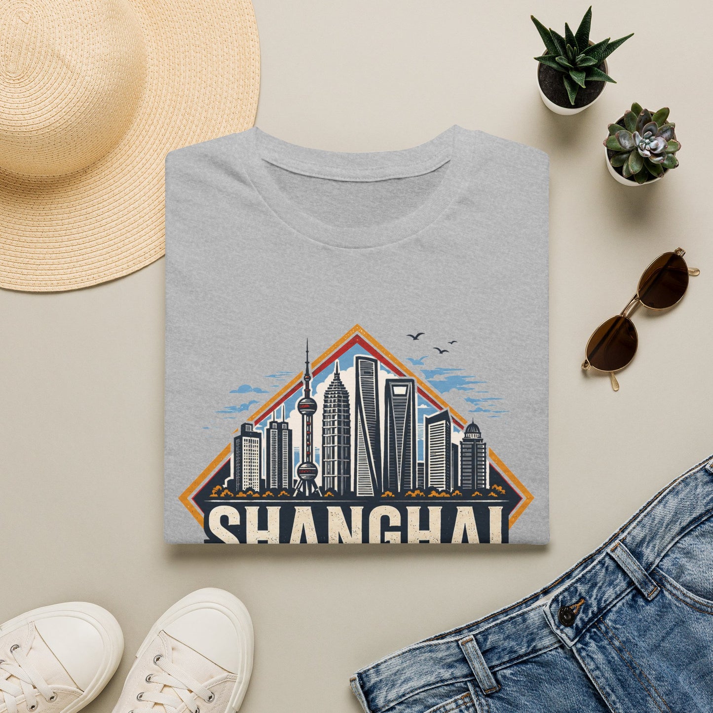 Shanghai Skyline T-Shirt — Retro Cityscape China Travel Tee