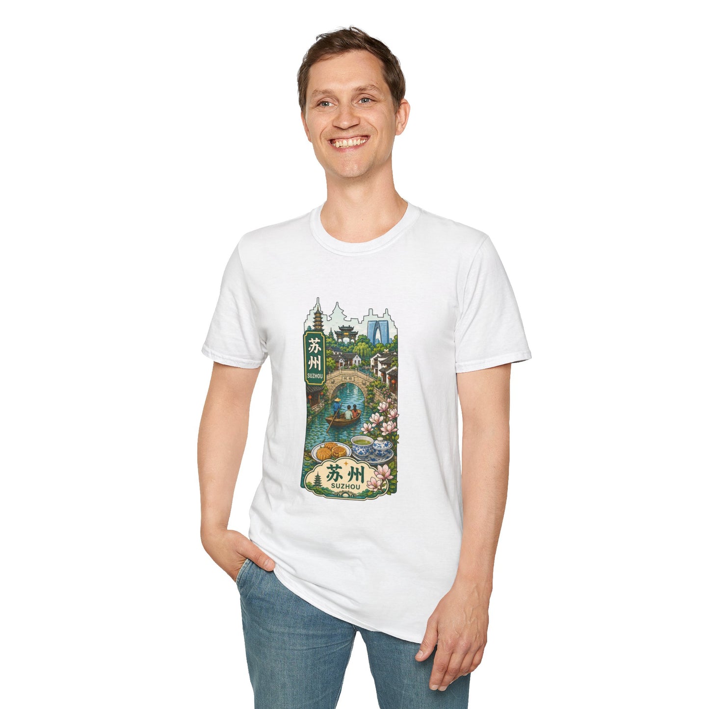 Suzhou Scenic T-Shirt — Traditional Chinese Water Town Illustration