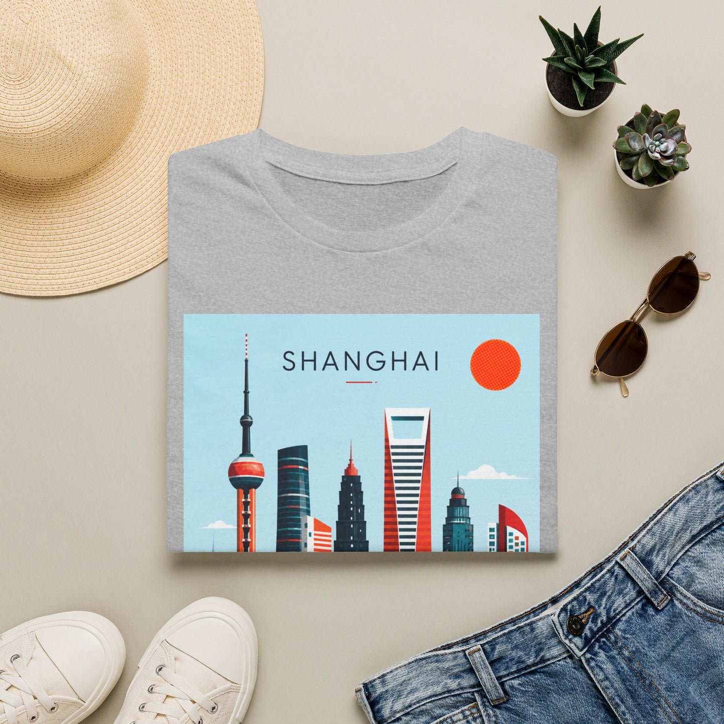 Shanghai Skyline T‑Shirt — Retro Cityscape Tee with 'SHANGHAI' Graphic