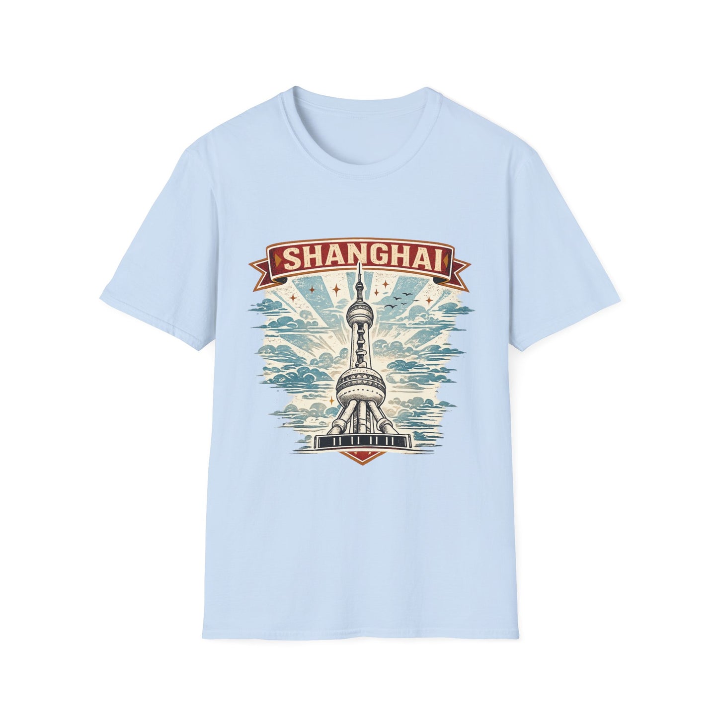 Shanghai Skyline T-Shirt — Retro Oriental Pearl Tower Travel Tee