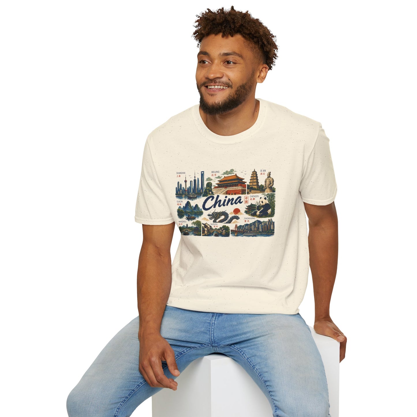 China Landmarks T-Shirt — Panda, Great Wall & Skyline Travel Tee
