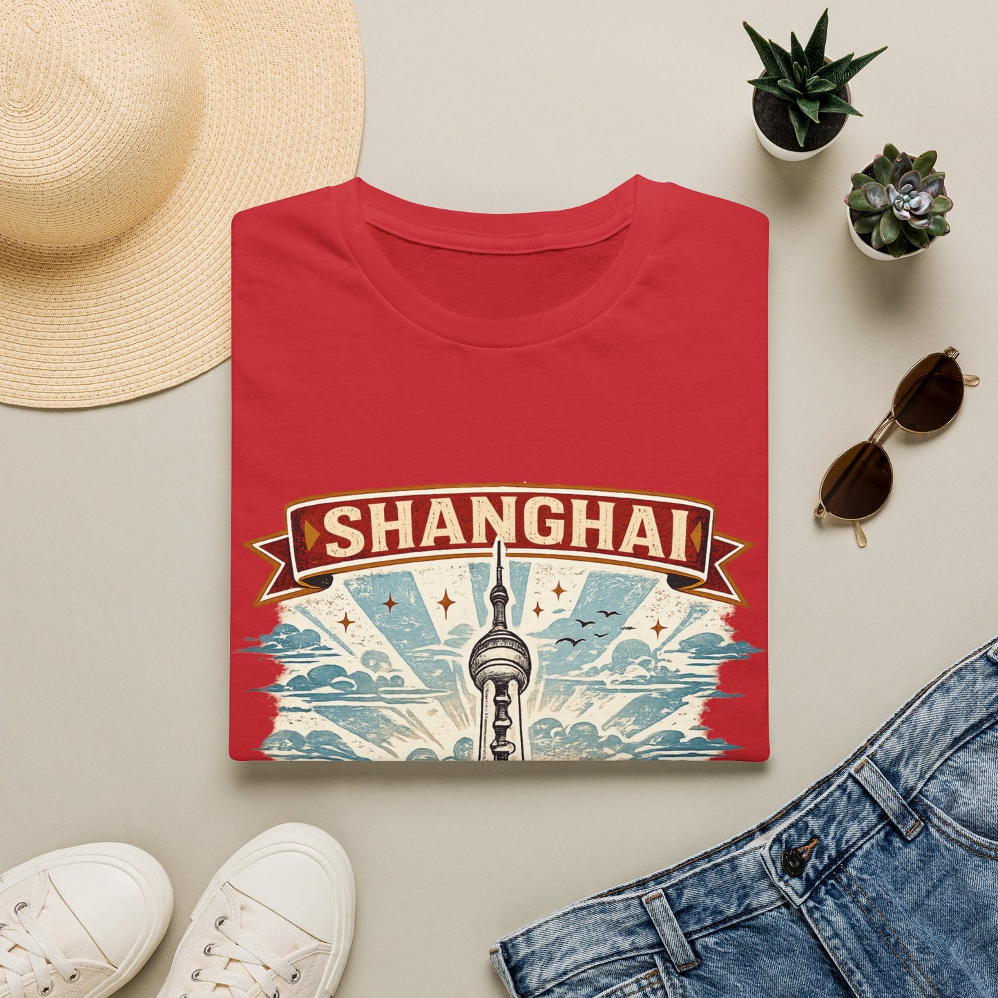 Shanghai Skyline T-Shirt — Retro Oriental Pearl Tower Travel Tee