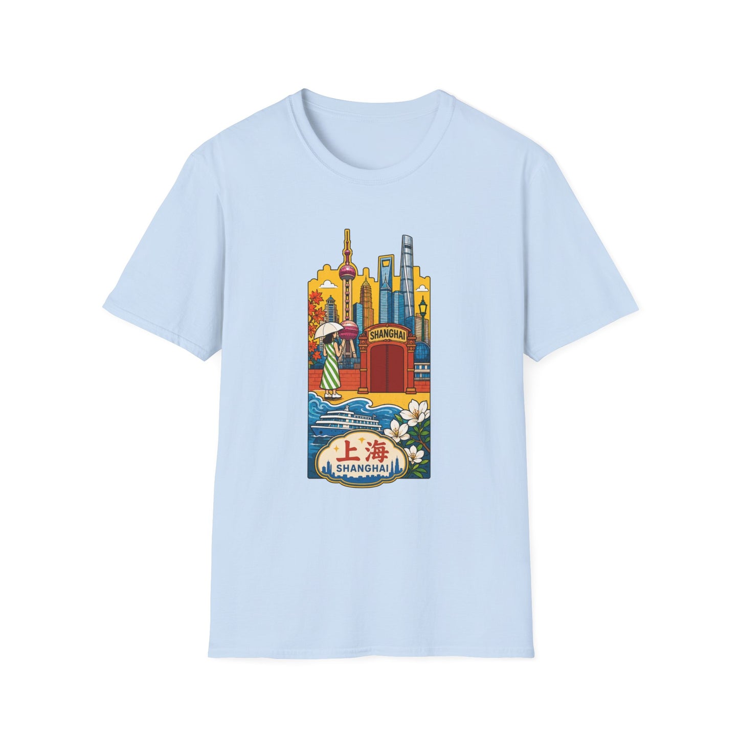 Shanghai Skyline T-Shirt — Vintage Cityscape with Chinese Characters