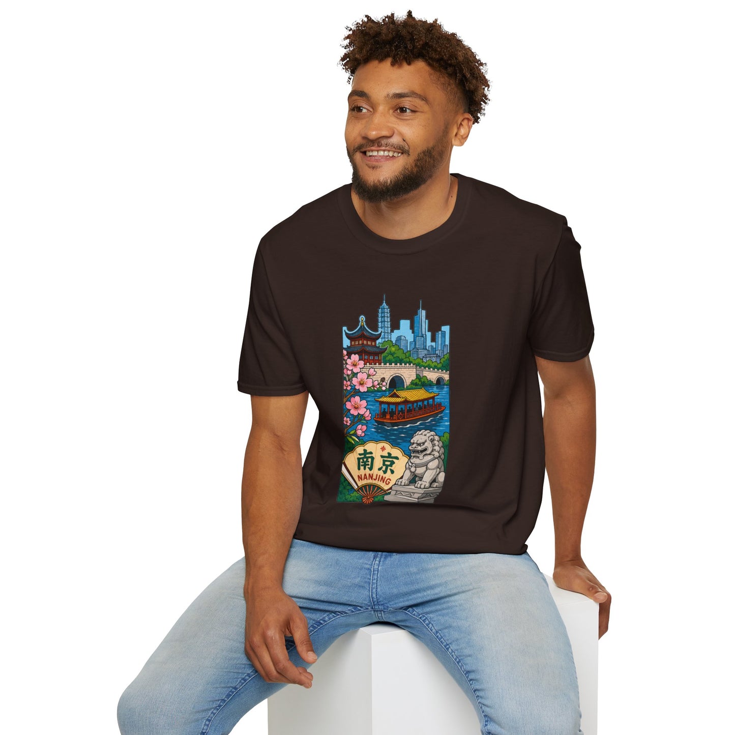 Nanjing Cityscape T-Shirt — Cherry Blossoms, Pagoda & Skyline Travel Shirt