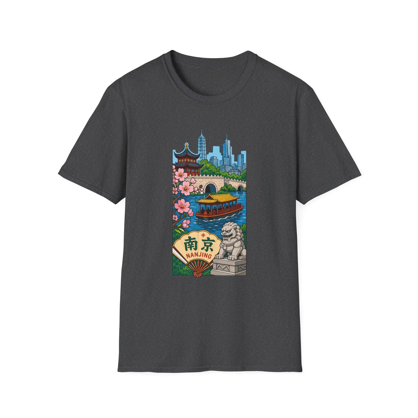 Nanjing Cityscape T-Shirt — Cherry Blossoms, Pagoda & Skyline Travel Shirt
