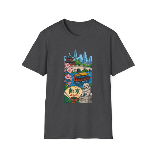 Nanjing Cityscape T-Shirt — Cherry Blossoms, Pagoda & Skyline Travel Shirt