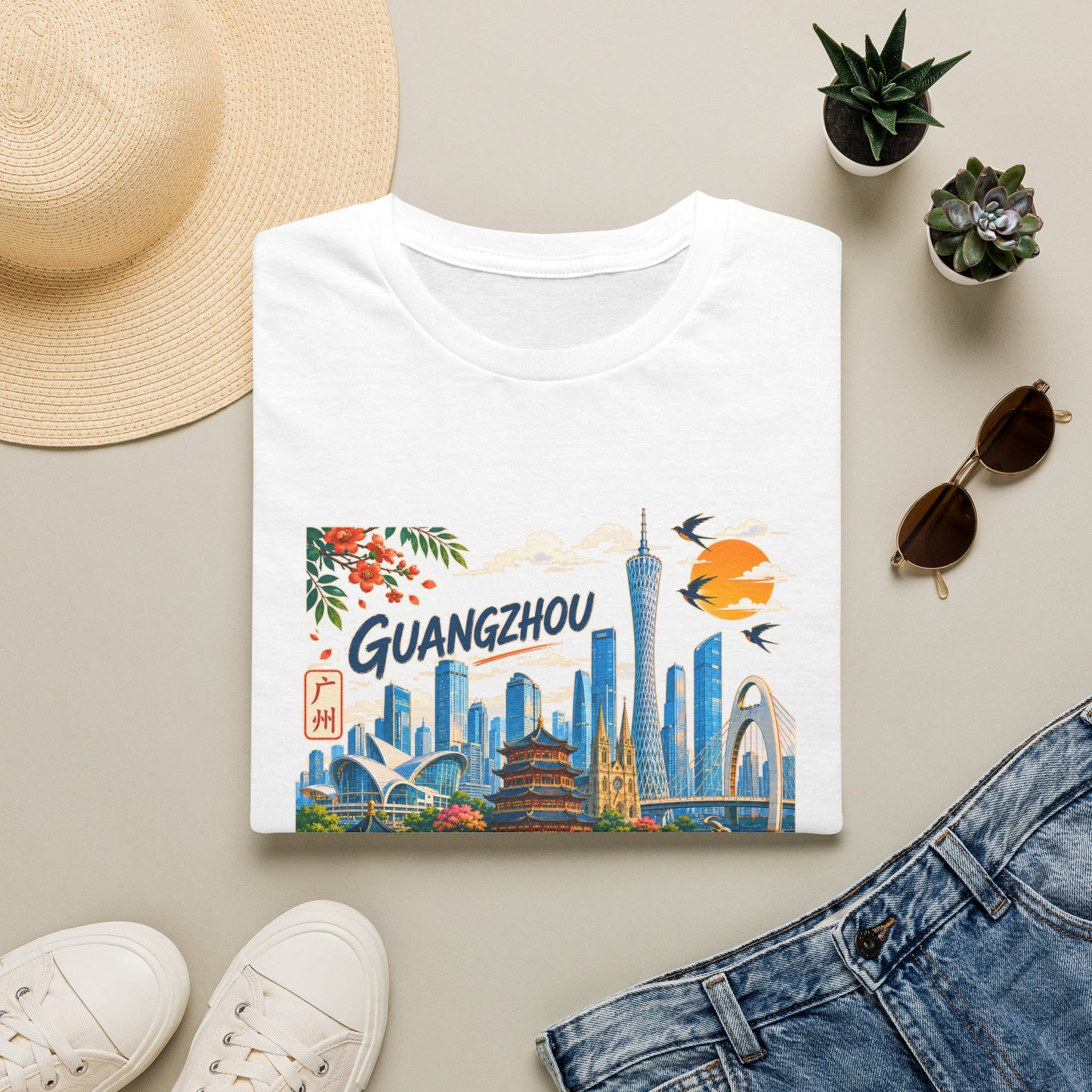 Guangzhou Cityscape T‑Shirt — Vintage Skyline Travel Tee