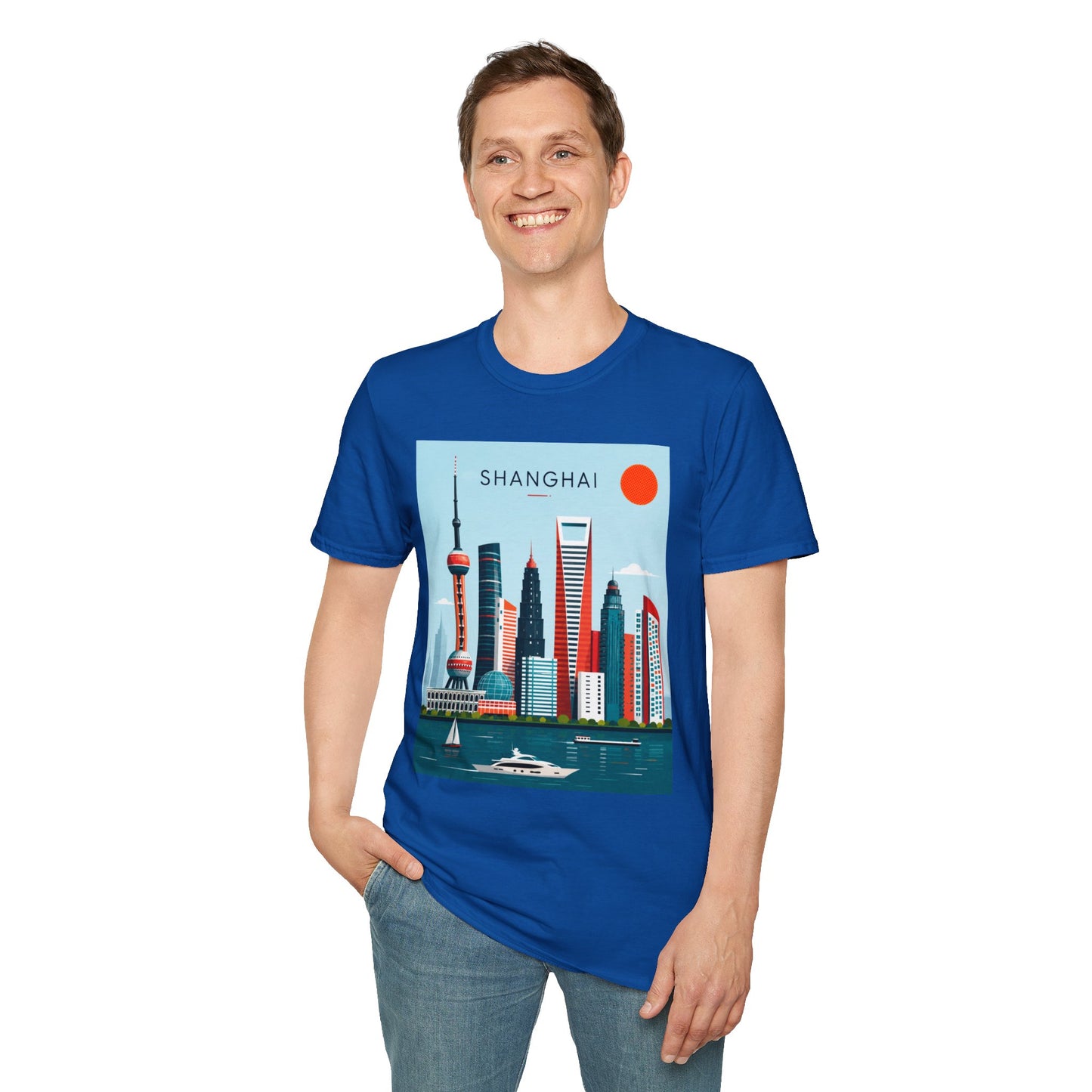 Shanghai Skyline T‑Shirt — Retro Cityscape Tee with 'SHANGHAI' Graphic