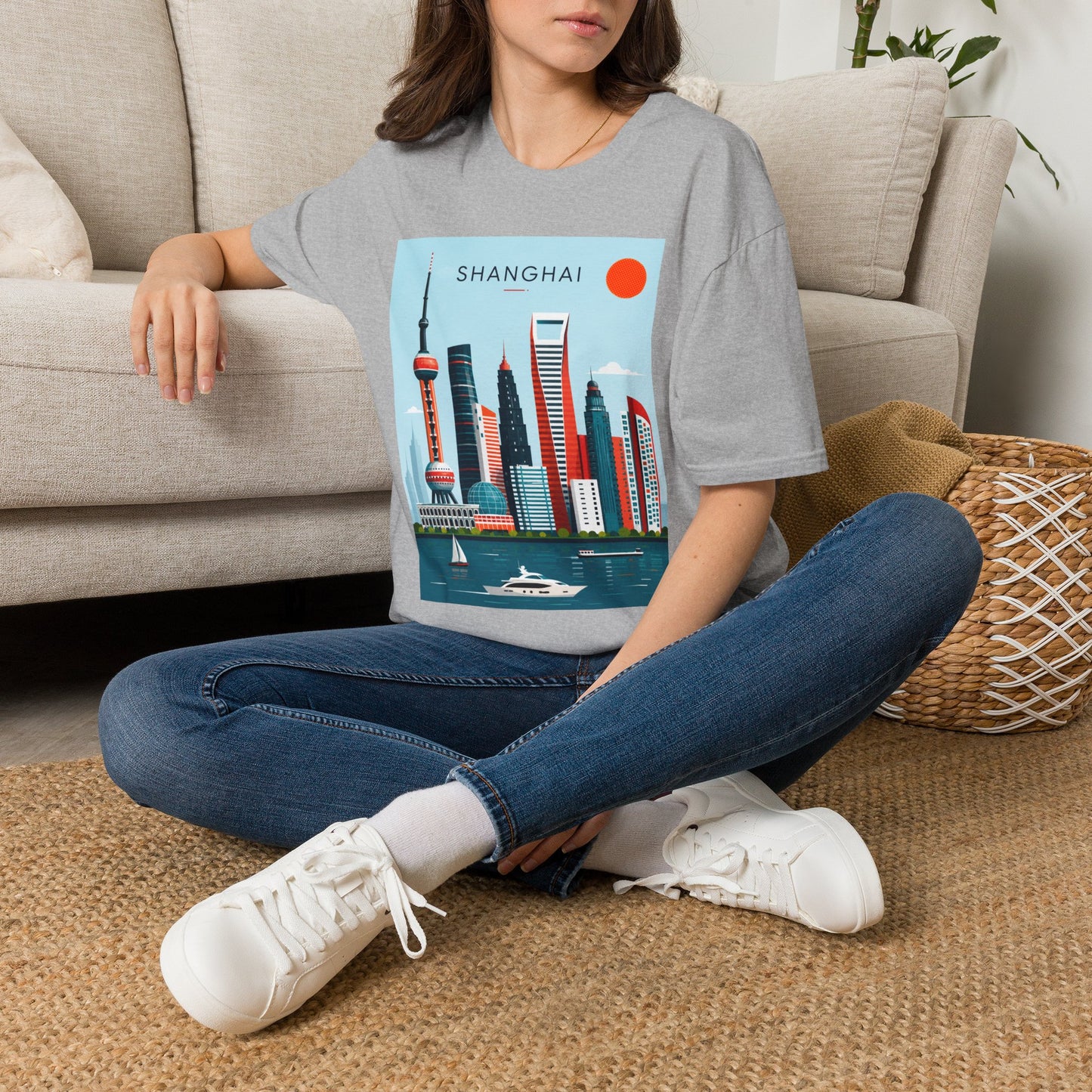 Shanghai Skyline T‑Shirt — Retro Cityscape Tee with 'SHANGHAI' Graphic