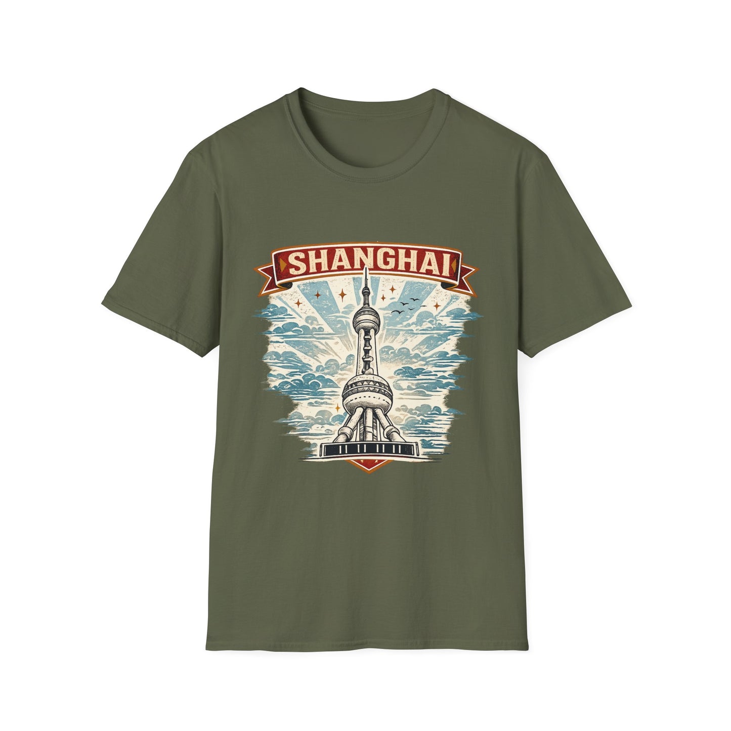 Shanghai Skyline T-Shirt — Retro Oriental Pearl Tower Travel Tee