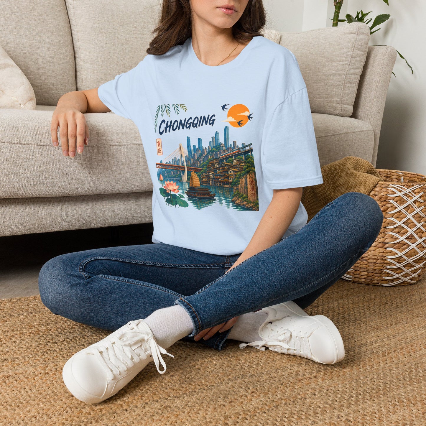 Chongqing Cityscape T-Shirt — Retro Sunset Asian Travel Tee