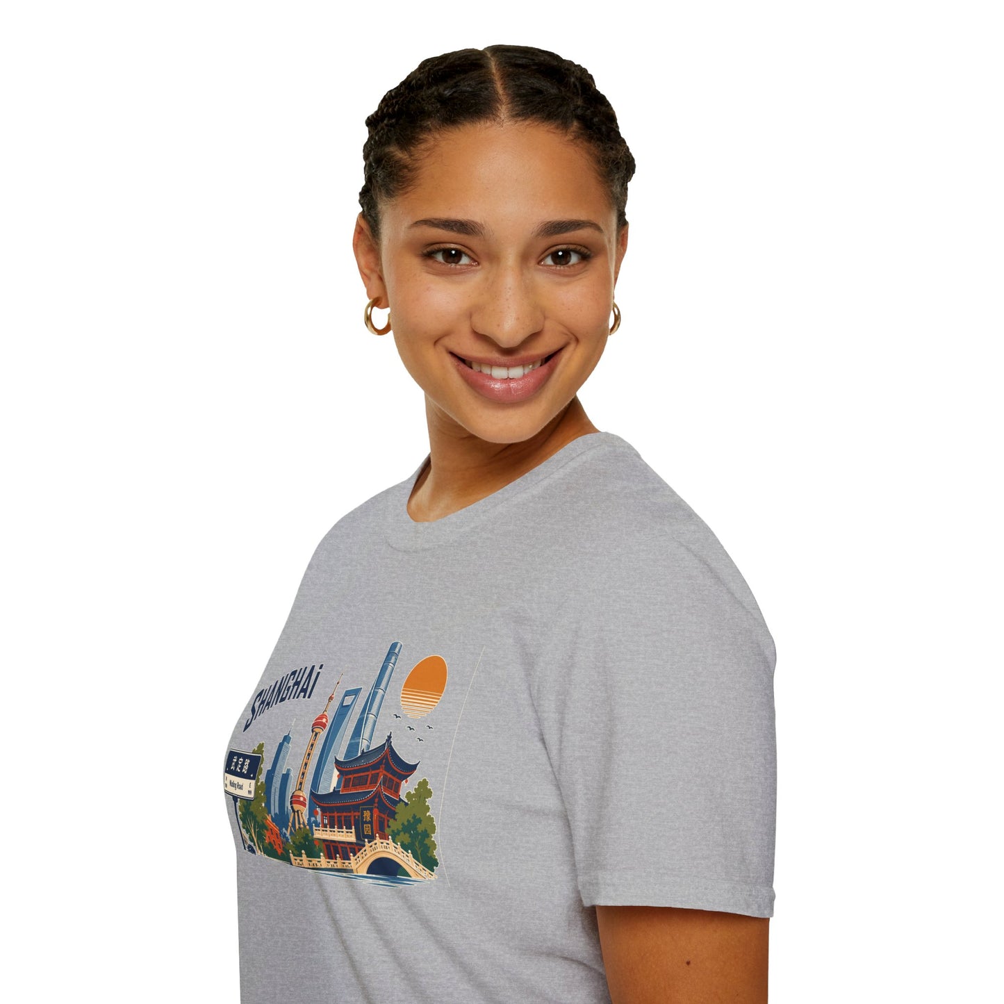 Shanghai Skyline T-Shirt — Vintage Cityscape Tee with Oriental Temple & Pudong Landmarks