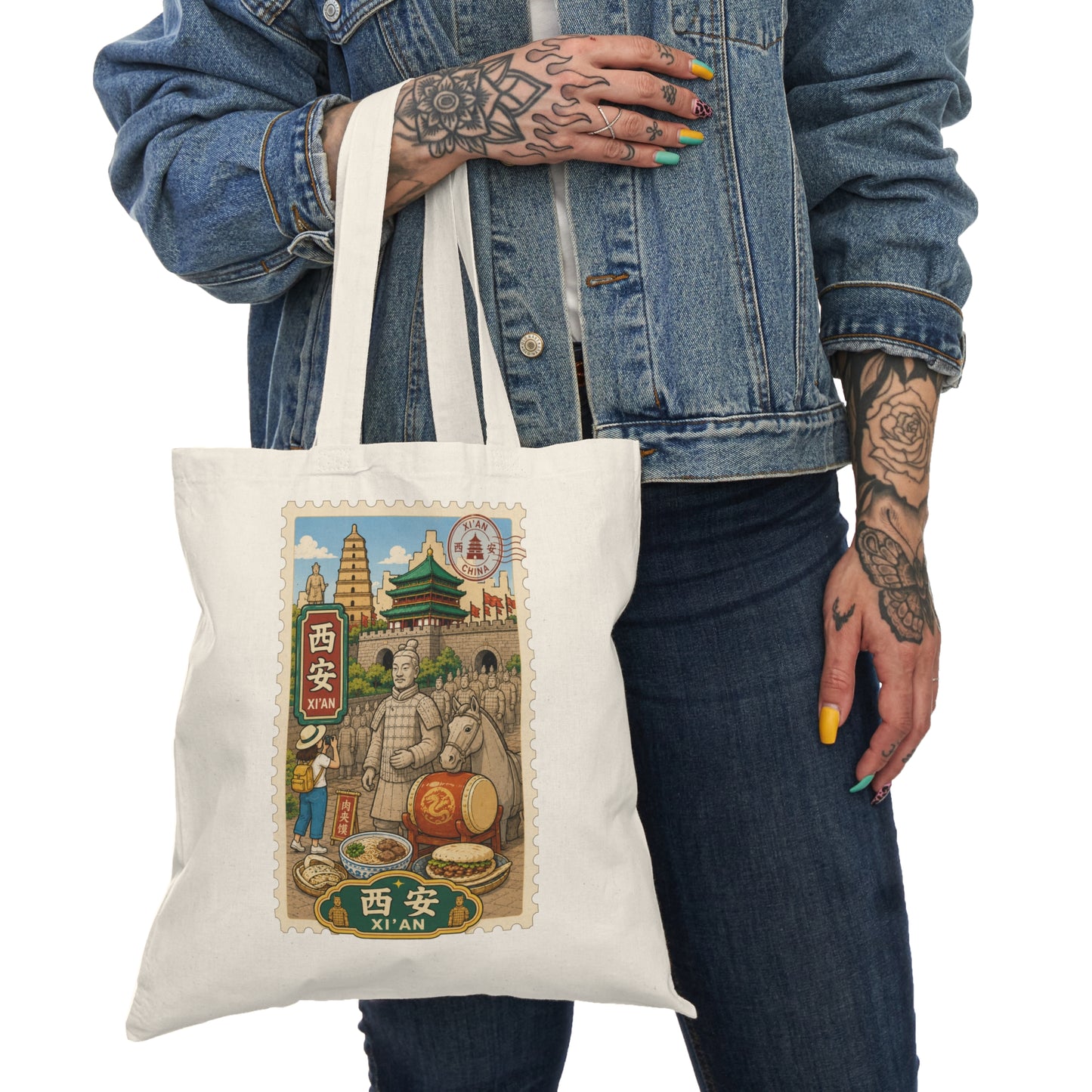 Xi'an Travel Poster Tote Bag — Vintage Chinese Landmark Market Design
