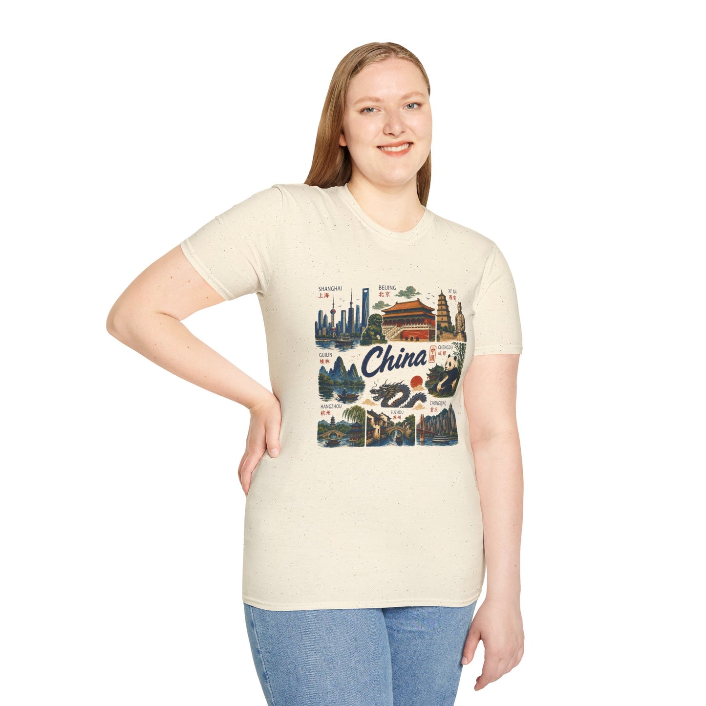 China Travel Collage T-Shirt — Landmarks & Panda Souvenir Tee