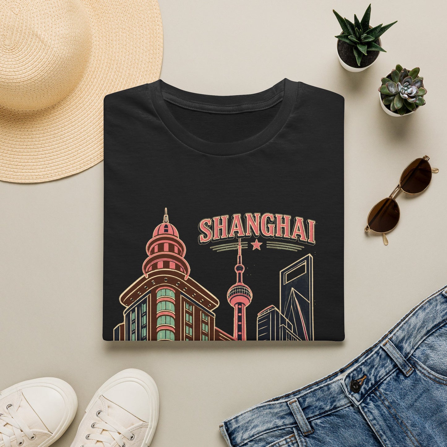 Shanghai Skyline T-Shirt — Retro Cityscape Travel Tee