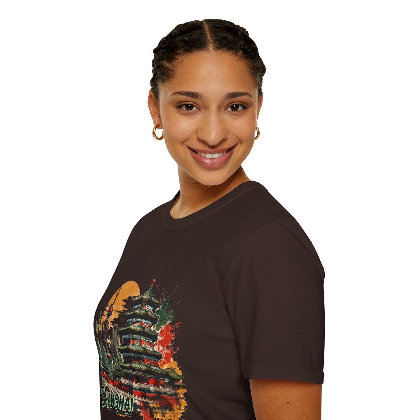 Shanghai skyline T-Shirt — Watercolor Pagoda & Oriental Sunset Tee