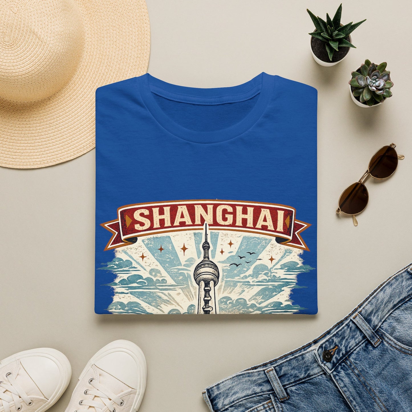Shanghai Skyline T-Shirt — Retro Oriental Pearl Tower Travel Tee