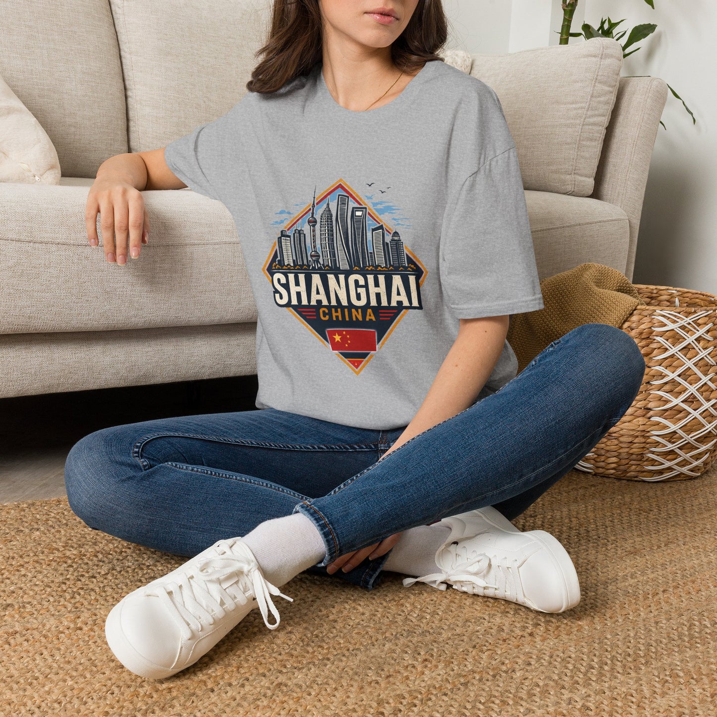 Shanghai Skyline T-Shirt — Retro Cityscape Travel Tee (Shanghai, China)