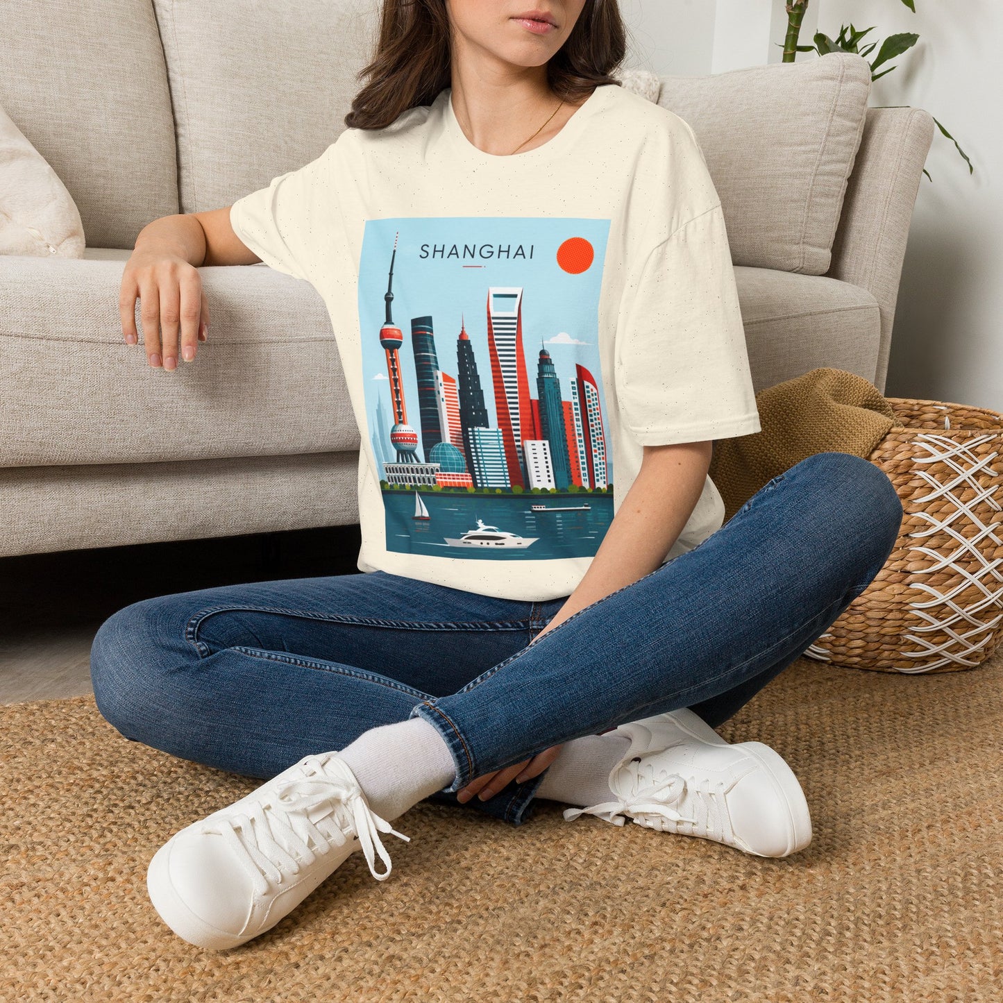 Shanghai Skyline T‑Shirt — Retro Cityscape Tee with 'SHANGHAI' Graphic