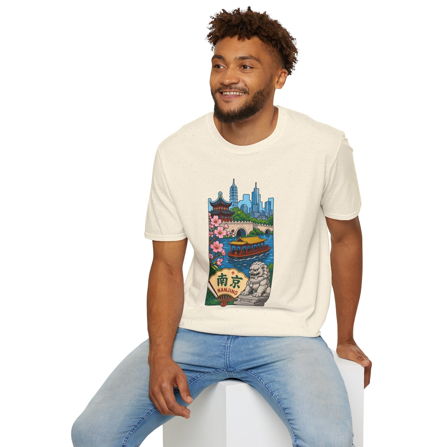 Nanjing Cityscape T-Shirt — Cherry Blossoms, Pagoda & Skyline Travel Shirt