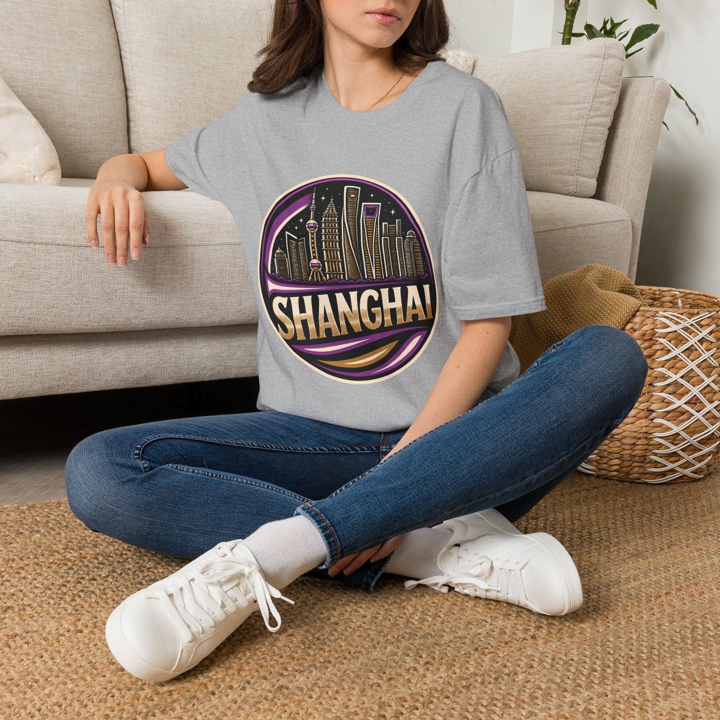 Shanghai Skyline T-Shirt — Retro Neon Cityscape Tee