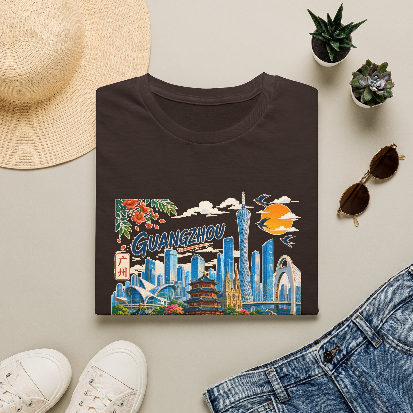 Guangzhou Cityscape T‑Shirt — Vintage Skyline Travel Tee