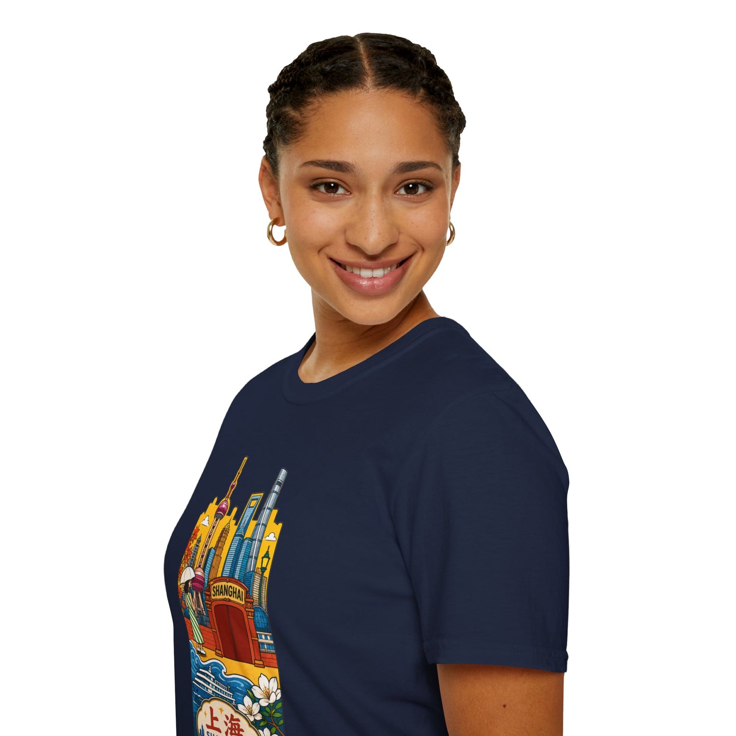 Shanghai Skyline T-Shirt — Vintage Cityscape with Chinese Characters