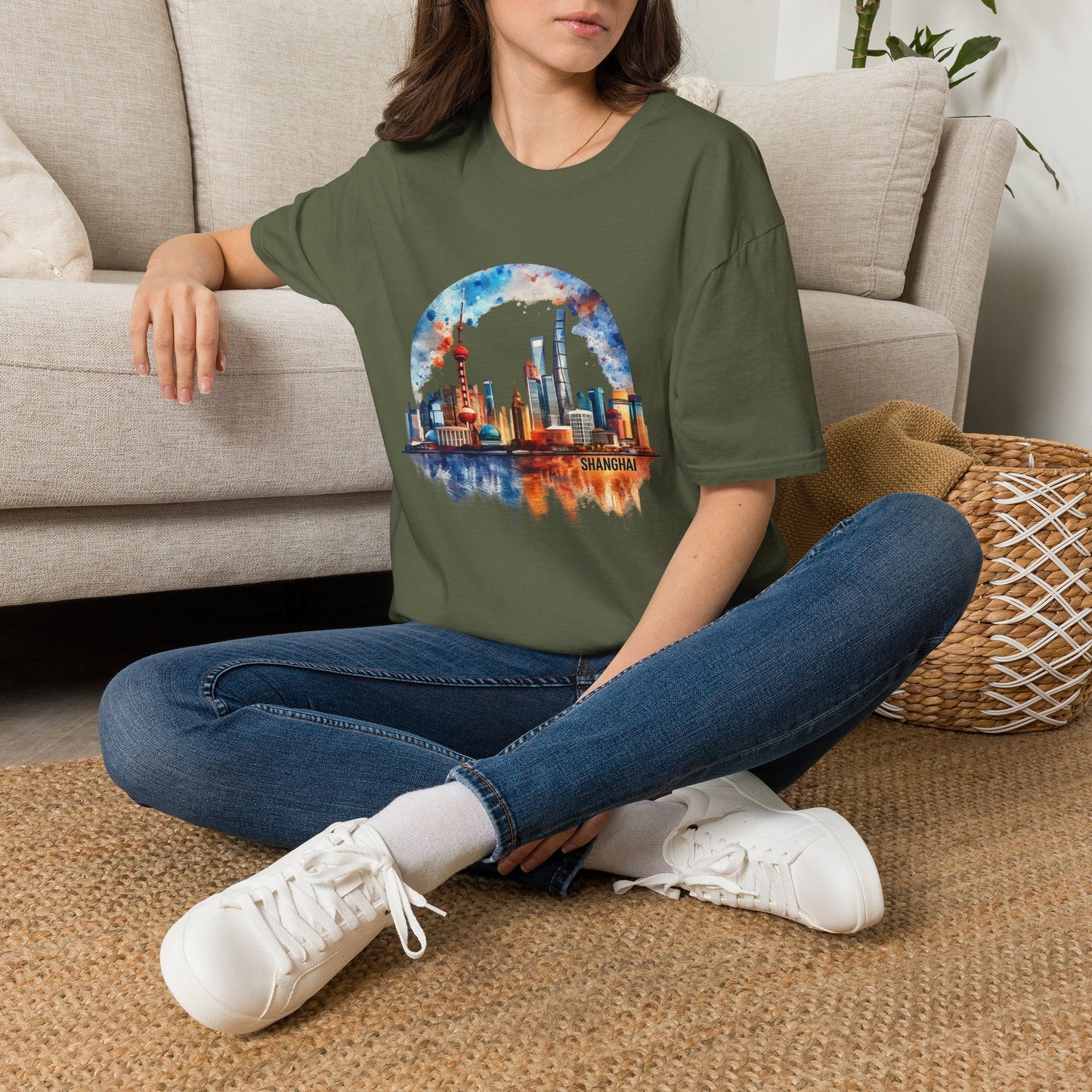 City Skyline T-Shirt — Watercolor Shanghai Landscape Tee