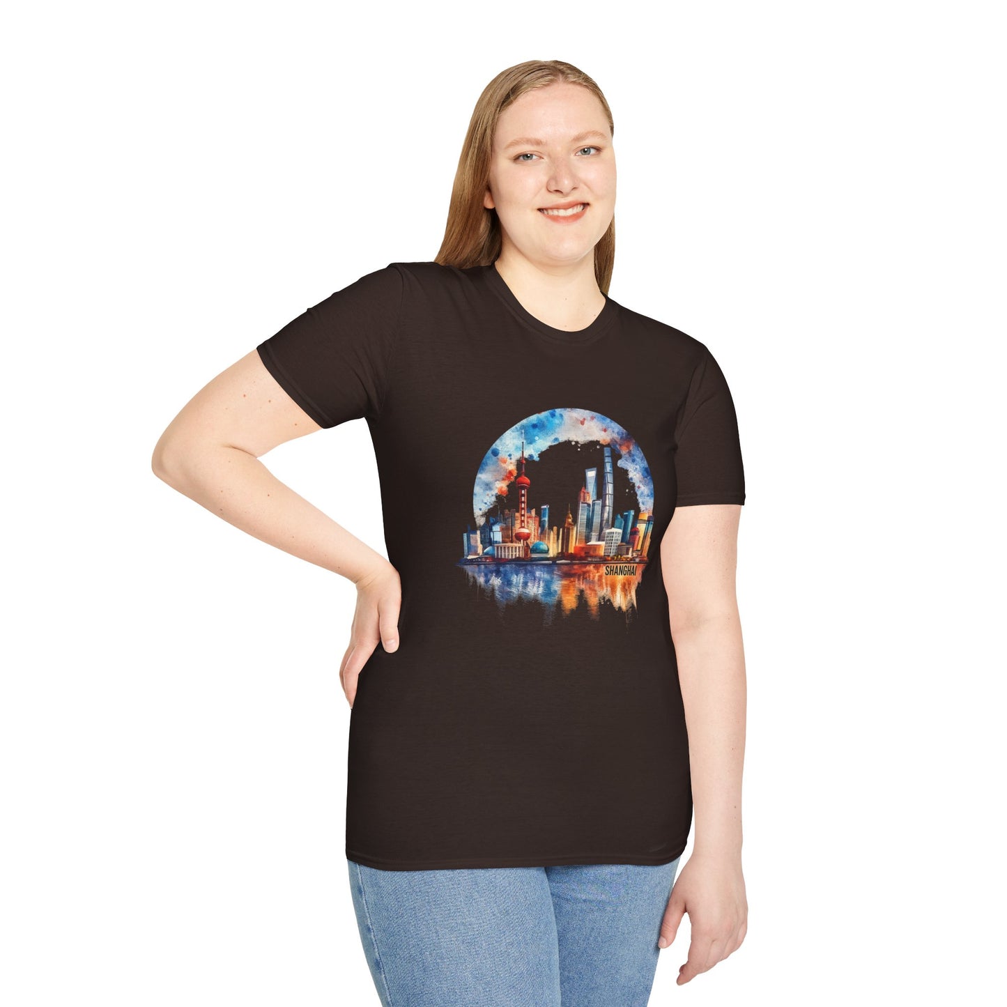 City Skyline T-Shirt — Watercolor Shanghai Landscape Tee