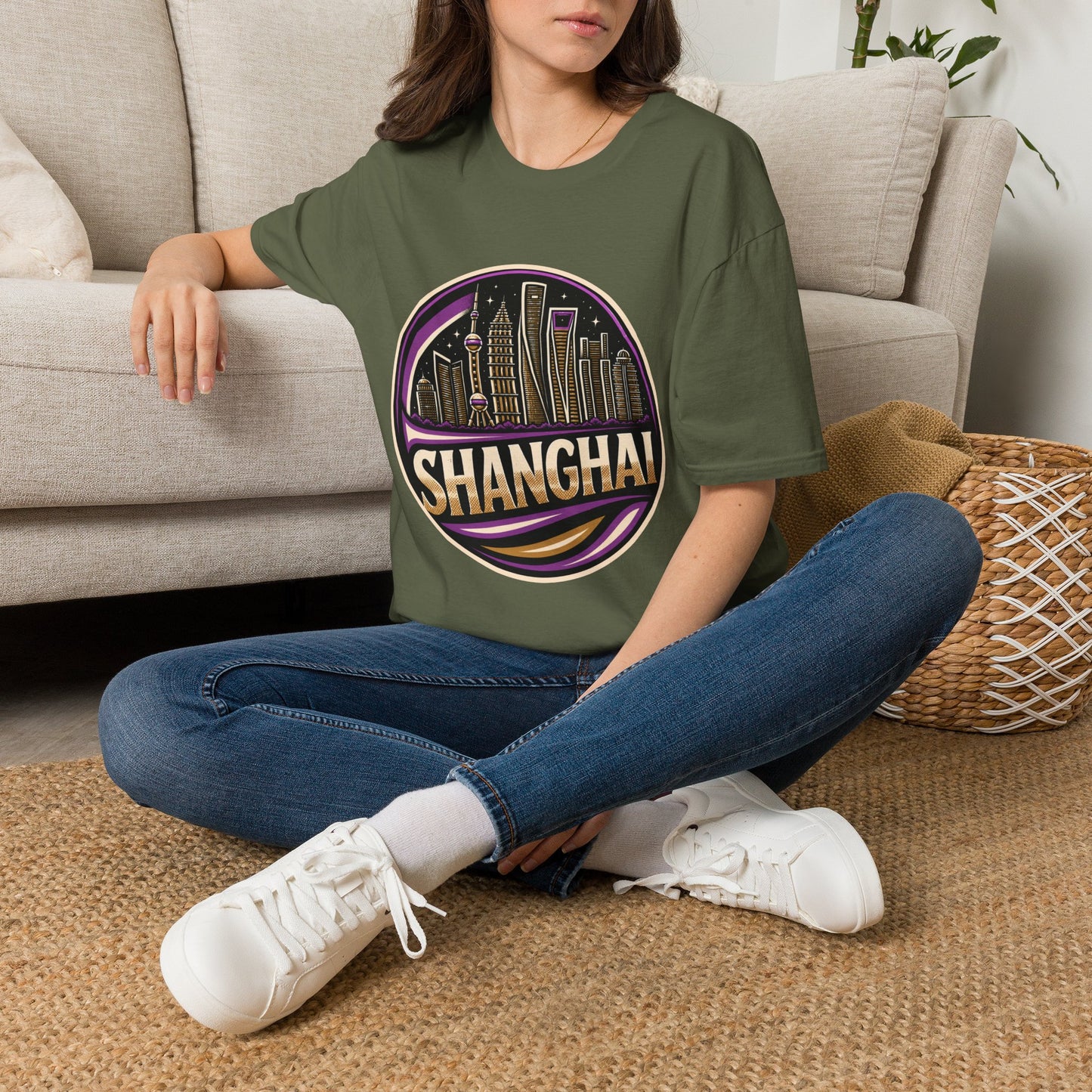 Shanghai Skyline T-Shirt — Retro Neon Cityscape Tee