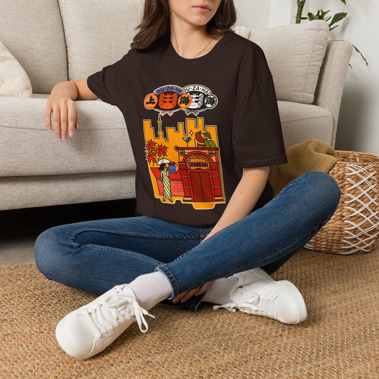 Skyline Ramen Scene T-Shirt — Retro Japanese Noodle Shop Design