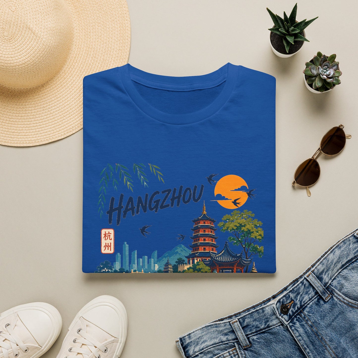Hangzhou Travel Tee — Scenic Pagoda, Skyline & Sunset Graphic T-Shirt