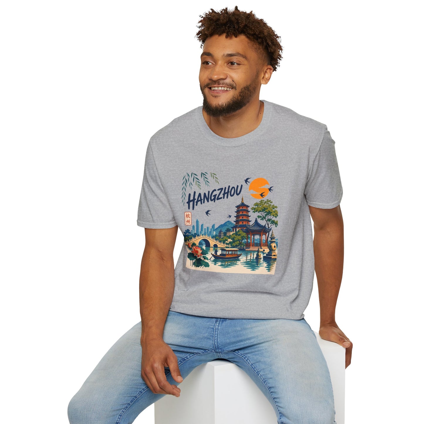 Hangzhou Travel Tee — Scenic Pagoda, Skyline & Sunset Graphic T-Shirt